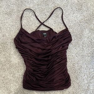 Express Burgundy Ruched Contour Top